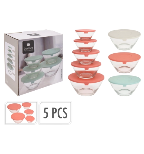 Üvegtál készlet fedőkkel, 5 db