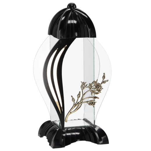 Rózsa („Róża”) motívumos lampion, fekete, 39 cm – 1 db