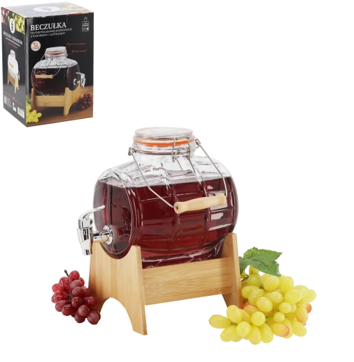 3 l üveg hordó bambusz állvánnyal és csappal