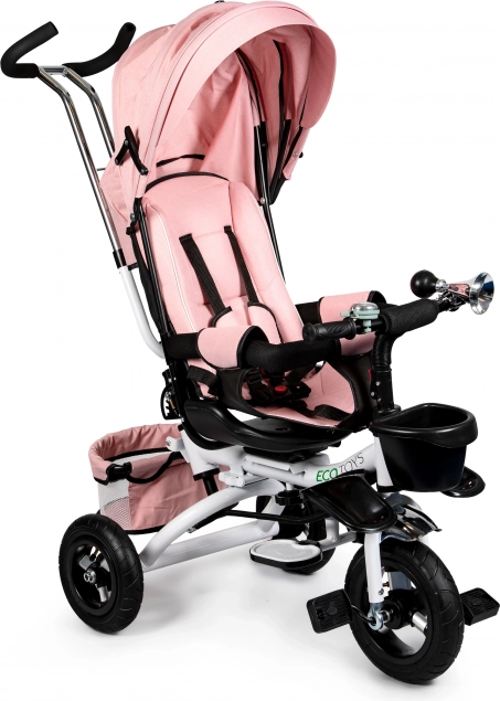 ECOTOYS deluxe multifunkciós gyermek tricikli 360°-ban forgatható üléssel és napellenzővel – rózsaszín