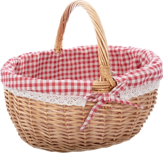 Piknikkosár fonott kivitelben, kockás béléssel