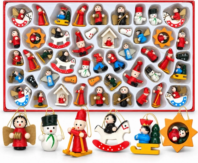 Fa karácsonyi díszek a karácsonyfára, 48 db – 1 csomag
