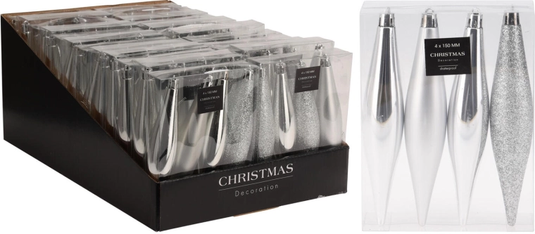 Karácsonyi jégcsap díszek 15 cm – ezüst mix, 4 db