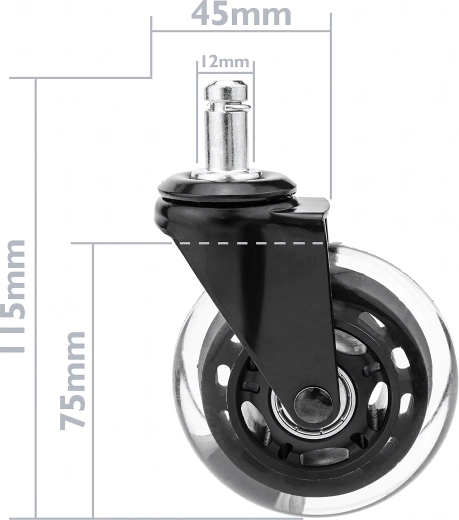 Gumírozott görgő irodai és gamer székekhez, csapágyas (12 mm tüske) – 1 db