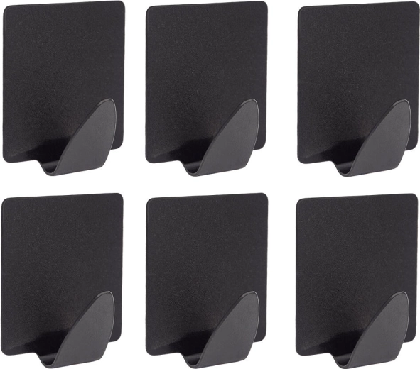 Öntapadós acél téglalap alakú akasztó, fekete (6 db)