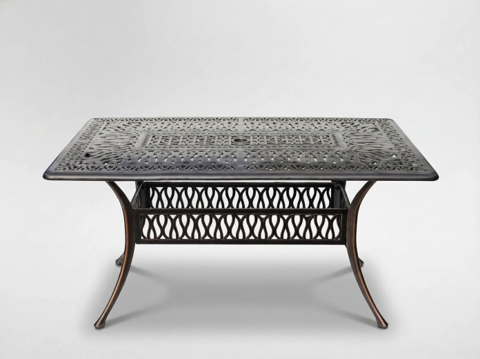 Hastings alumínium kerti asztal, antik bronz, 150 × 90 × 73 cm