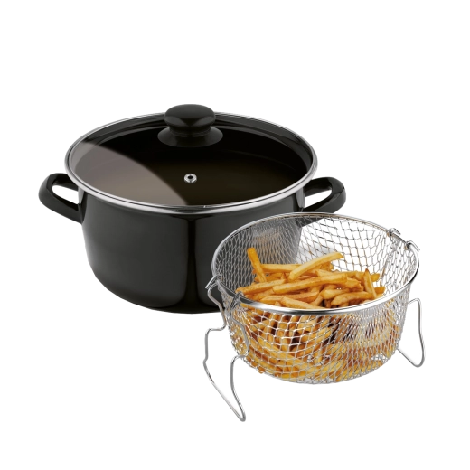 Tadar zománcozott fritőz edénnyel, kosárral és fedővel, 22 cm