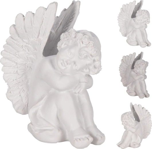 Ülő angyal dekoráció, fehér, 10 cm - 1 darab