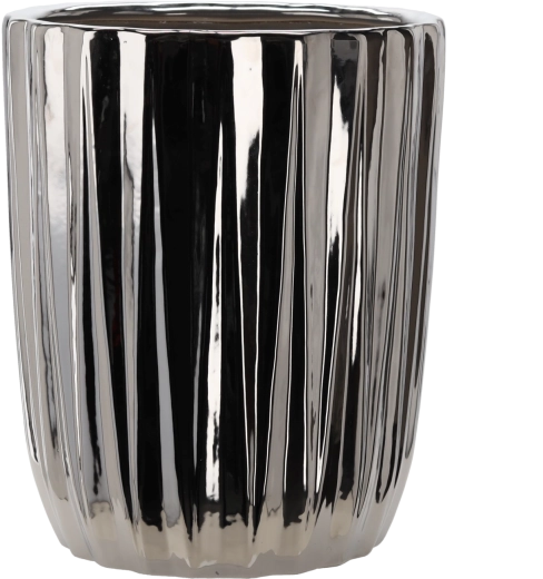 Kerámia kaspó, ezüst, csíkozott, 39,5 × 39,5 × 48,5 cm