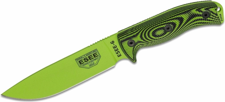 ESEE Model 6 Venom túlélőkés 16,5 cm, neonfekete‑zöld, G10, tok