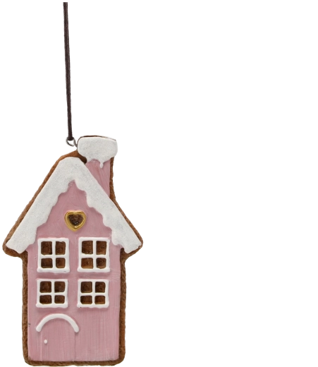 Rózsaszín mézeskalácsházikó függő karácsonyi dekoráció 12,5 cm – 8 db-os szett Chomik