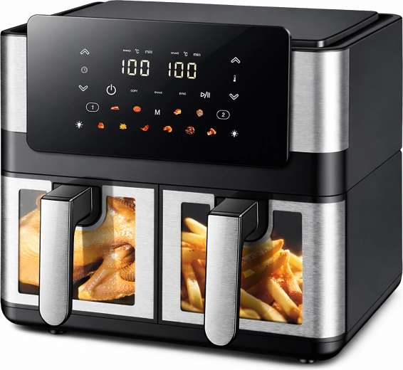 Forrólevegős fritőz (air fryer) két kosárral 8 l (4+4 l), 2000 W, 12 program