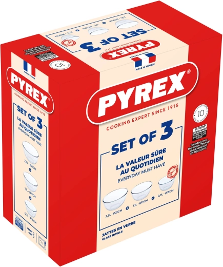 PYREX üvegtál készlet 3 db 0,7 l + 1,1 l + 2,3 l