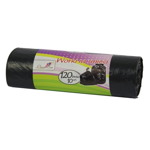 Extra erős szemeteszsákok 120 l összehúzható szalaggal, fekete (10 db)