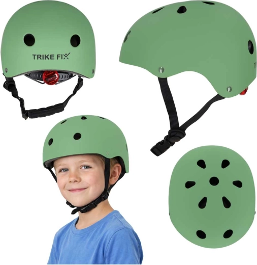 gyermek kerékpáros sisak TRIKE FIX LED-del, M méret (55–58 cm), sötétzöld