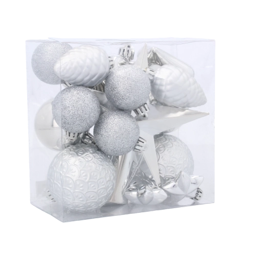 19 darabos karácsonyi díszkészlet piros, arany és ezüst színben