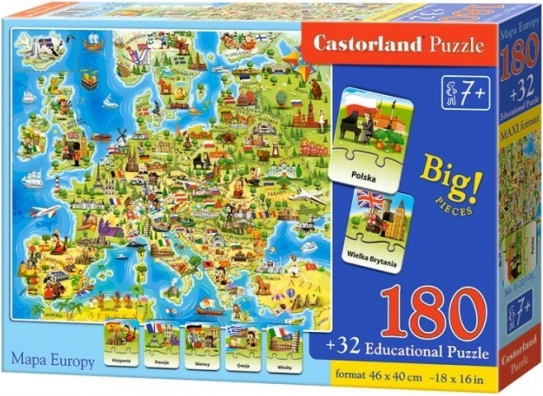 Castorland puzzle Európa térképe 180 darabbal és kvízzel