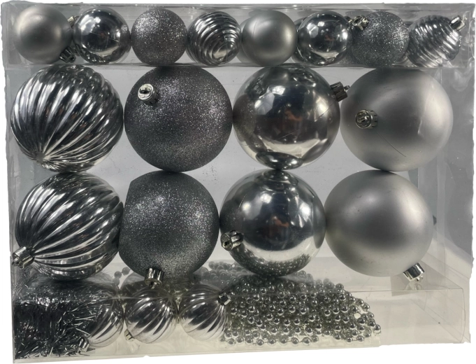 Karácsonyfadísz-készlet, 32 db, ezüst