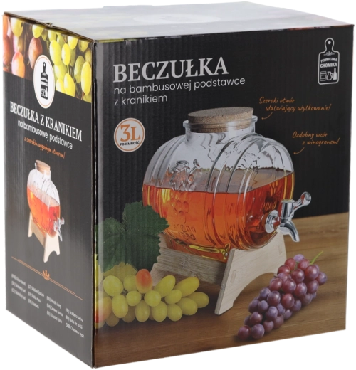 Beczułka Winogrono italadagoló 3 l csappal és bambusz állvánnyal