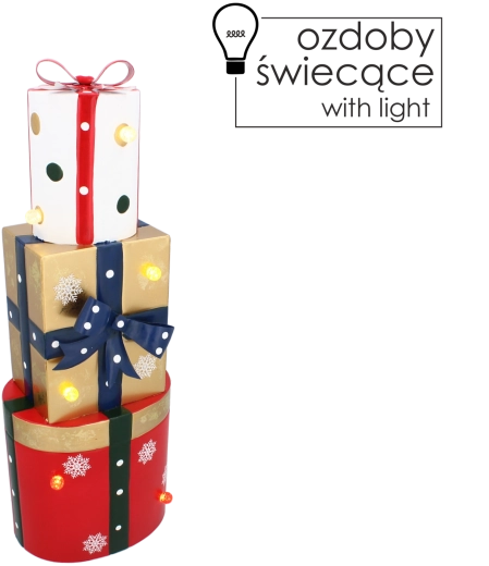 Fém karácsonyi dekoráció – ajándékdobozok LED világítással, 50 cm