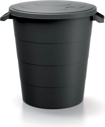 120 l-es műanyag tartály fedéllel és fogantyúkkal – újrahasznosított fekete