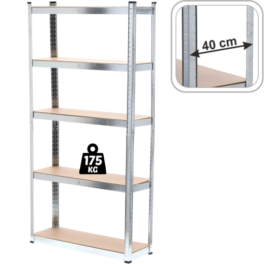 Ötpolcos fém polc 220 × 90 × 40 cm, polconkénti teherbírás 175 kg