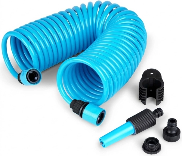 Spirál kerti tömlő 10 m pisztollyal és tartóval