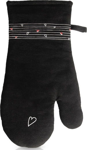 Pamut konyhai kesztyű mágnessel, fekete Szív 32 cm