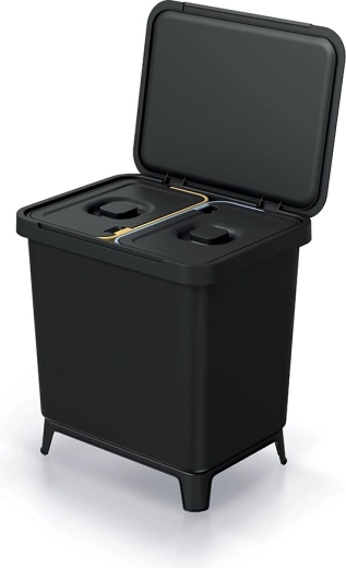 Kétrekeszes szemetes 2×10 l újrahasznosított műanyagból, fekete