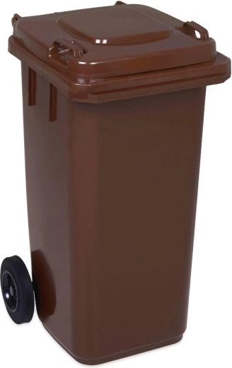 120 l-es barna műanyag kuka kerekekkel