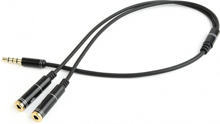 3,5 mm 4 pólusú audio adapter 2× 3,5 mm-re (fejhallgató + mikrofon), 0,2 m