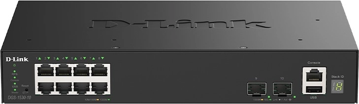 Smart menedzselt switch D-Link DGS-1530-10/E 8 gigabites porttal és 2 10G SFP+ porttal