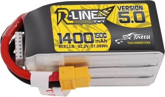 Tattu R-Line 5.0 verzió LiPo akkumulátor 1400 mAh 22,2 V 150C 6S XT60