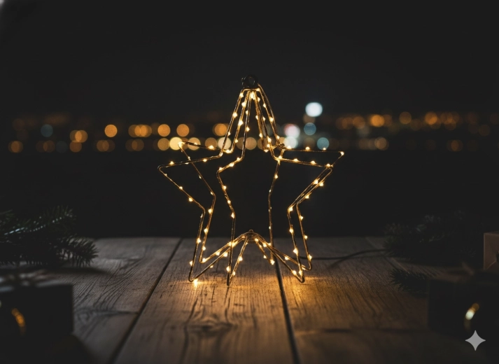 Karácsonyi LED csillag 30 cm, meleg fehér, elemes tápellátás