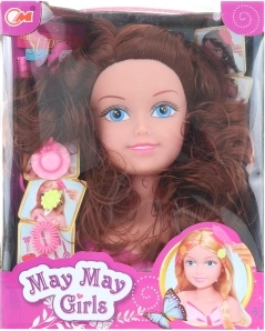 Barna frizurakészítő baba fej kiegészítőkkel gyermek frizurákhoz