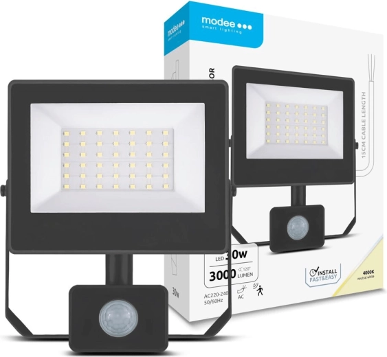 LED reflektor érzékelővel, 30 W, semleges fehér 4000 K, 3000 lm – Modee A3-sorozat