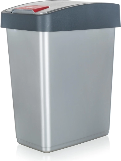 Billenő fedelű szemetes 25 l, téglalap alakú, műanyag, ezüst/szürke