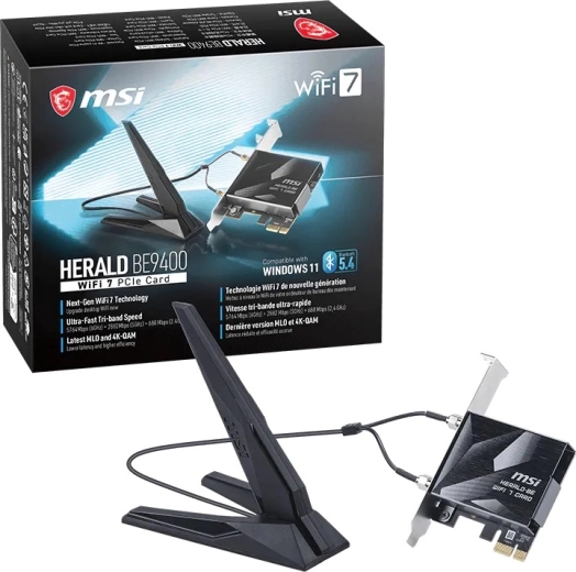 MSI Herald BE9400 WiFi 7 PCIe hálózati kártya