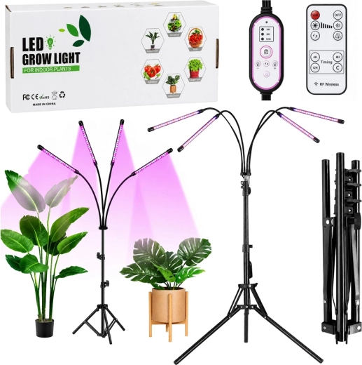 LED növénynevelő lámpa állvánnyal, 4 panellel és távirányítóval