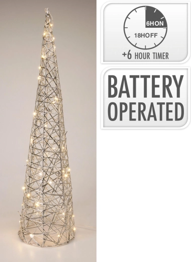 LED-es piramis dekoráció időzítővel, 60 cm, ezüstszínű