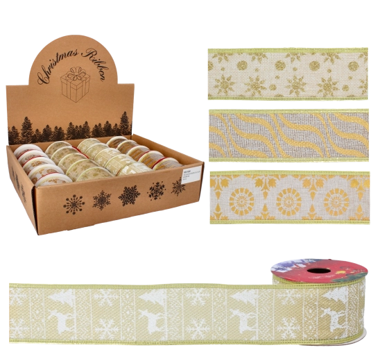 Arany karácsonyi dekoratív szalag 5 cm × 2,7 m