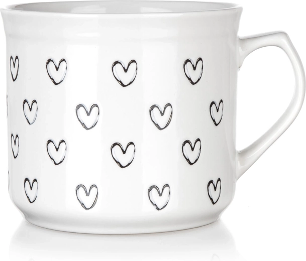 660 ml-es kerámia bögre szívecskékkel – fehér