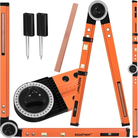 Állítható 3 az 1-ben BIGSTREN asztalos szögmérő libellákkal és vonalzóval, 500 mm