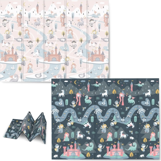 NUKIDO összecsukható hab játszószőnyeg 200 × 150 × 1 cm, kétoldalas mesés