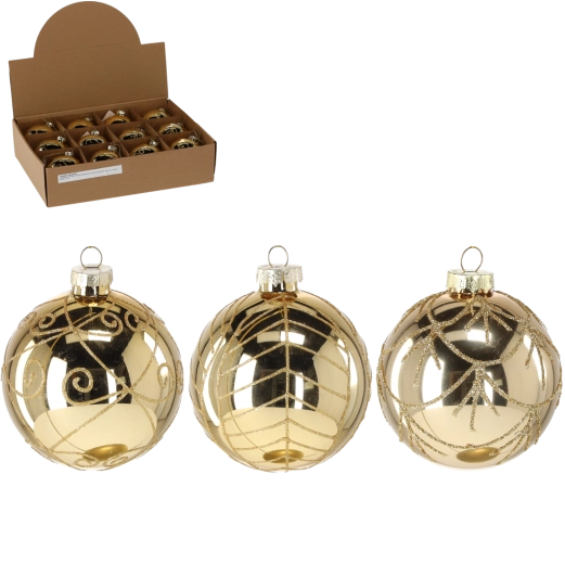 Üveg karácsonyi gömb 8 cm arany brokáttal