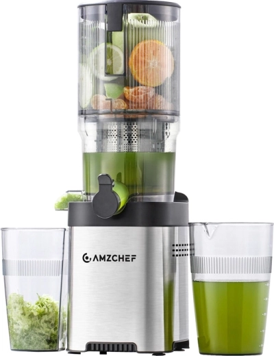 AMZCHEF hidegpréses gyümölcscentrifuga (lassú préselés) 142 mm-es extra széles betöltőnyílással