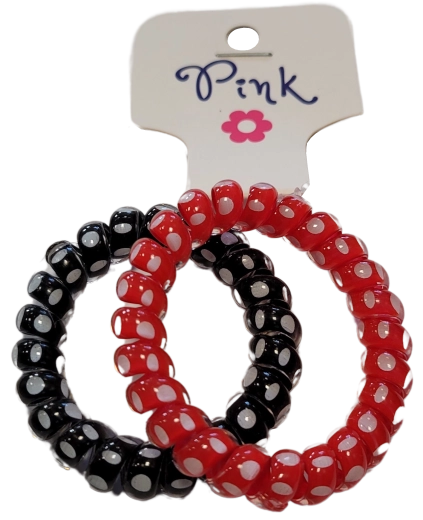 PINK spirál hajgumik – piros és fekete pöttyökkel, 2 db