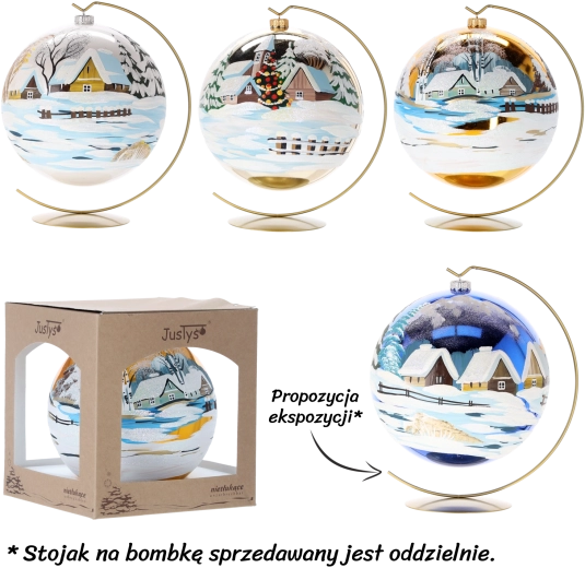 Kézzel díszített üveg karácsonyi gömb 20 cm – fehér és szürke