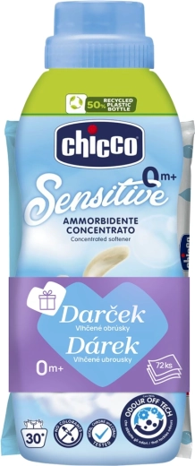 Chicco koncentrált öblítő Baby Sensitive édes púder 750 ml 72 db nedves törlőkendővel