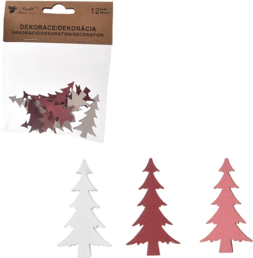 Rózsaszín-fehér fa fenyőforma 4 cm (12 db)